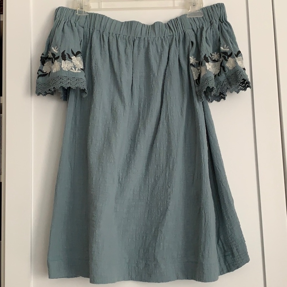 Easel Off the Shoulder Embroidered Sleeve Top